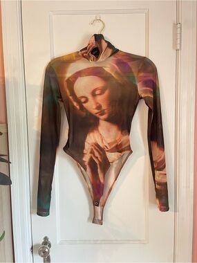 Sheer Multi-Color Printed Mock Neck Bodysuit - Women